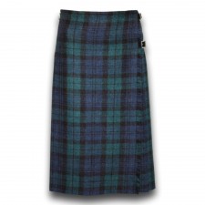 Ladies Long Classic Shetland Wool Kilt in Black Watch UK 8