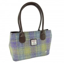 Harris Tweed 'Cassley' Tartan Classic Handbag In Muted Lilac And Green Check