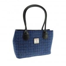 Harris Tweed 'Cassley' Tartan Classic Handbag In Blue Basket Weave