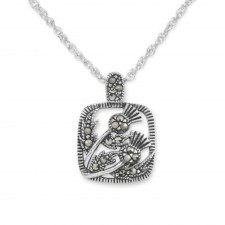 Hamilton & Young Scottish Thistle Silver Square Pendant With Marcasite