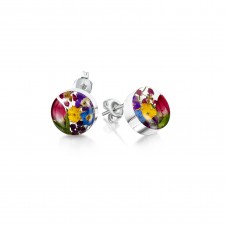 Shrieking Violet Mixed Flower Round Stud Earrings