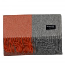 Gretna Green Wide Cashmere Scarf in Orange And Pewter Block