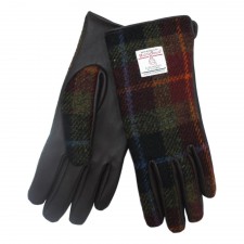 Harris Tweed Ladies Rust Tartan Tweed With Brown Leather Gloves