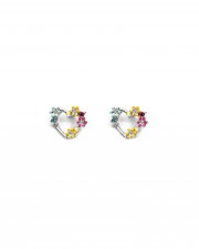 Lila Rhodium Plated Heart And Flower Stud Earrings