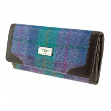 Harris Tweed 'Bute' Purse In Green and Purple Check