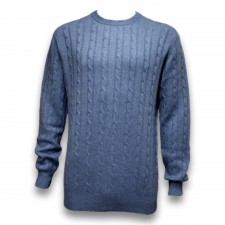 Heritage 100% Cashmere Mens Cable Crew Jumper in Cambridge Blue