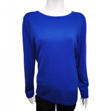 Text Ladies Cobalt Crew Neck Jumper With Dot Detail UK L