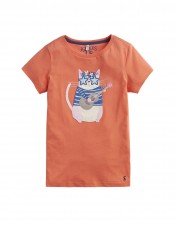 Joules Girls Astra Guitar Cat Applique Top Size UK 7-8 Years