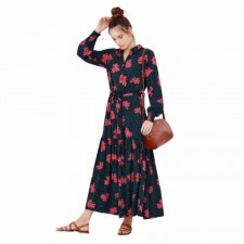 Joules Ladies Harper Tiered Shirt Dress In Navy Green Floral