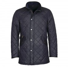 Barbour Mens Long Powell Quilted Jacket in Navy UK M