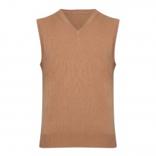 Lona Scott 100% Cashmere Mens Sleeveless V-Neck in Camel