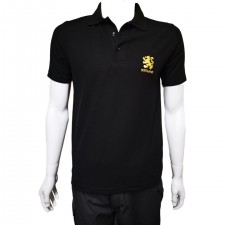 Mens Black Rampant Lion Embroidered Polo Shirt UK S
