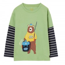 Joules Boys Chomp Long Sleeve Artwork Top in Light Green