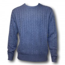 Lona Scott 100% Cashmere Mens Cable Crew Jumper in Cambridge Blue UK XL