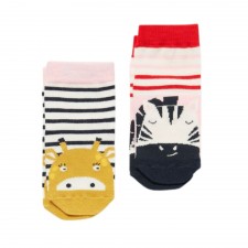Joules Baby Unisex Neat Feet 2 Pack Socks In A Zebra And Giraffe Design