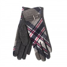Grey Tartan Gloves With Grey Buckle One Size Fit