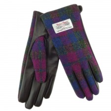 Harris Tweed Ladies Heather Check Leather Gloves