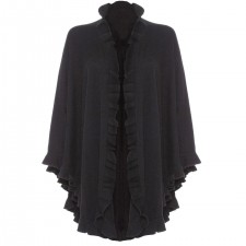 Lona Scott Cashmere Black Ruffle Edged Cape Wrap