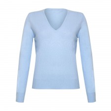 Lona Scott Ladies V-Neck Cashmere Jumper in Pale Blue
