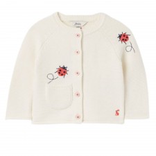 Joules Girl's Betsie Embroidered Cardigan in Cream Ladybird