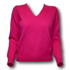 Lona Scott Ladies V-Neck Cashmere Jumper in Cerise