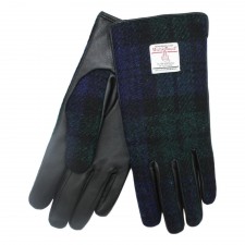 Harris Tweed Ladies Black Watch Tartan Tweed With Black Leather Gloves