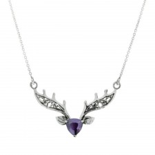 Hamilton & Young Highland Stag Silver Necklace With Amethyst Stone