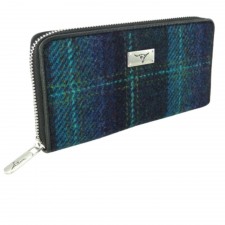 Harris Tweed 'Staffa' Long Zip Wool Purse In Turquoise Check