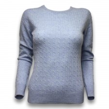 Heritage Ladies Pale Blue Cable Knit Cashmere Jumper