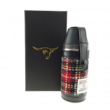 Harris Tweed 8oz Hunting Flask in Grey & Red Tartan
