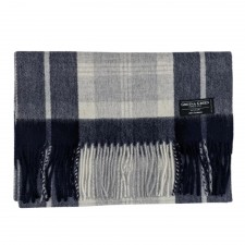 Gretna Green Wide Cashmere Scarf in Navy Silver Tartan