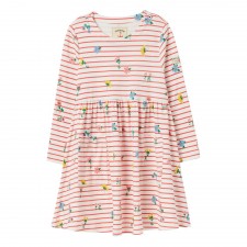 Joules Girl's Nancy Long Sleeve Jersey Dress in White Ditsy