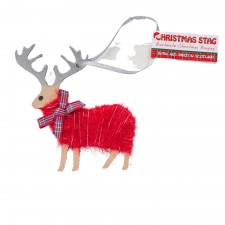 Hairy Coo Christmas Hanging Stag in Red & Silver