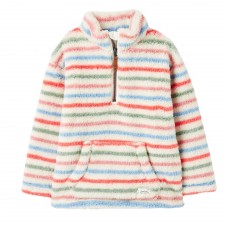 Joules Girl's Merridie Quarter Zip Fleece in Cream Multi Stripe