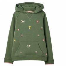 Joules Girls Lucas Embroidered Hooded Sweatshirt in Pony Seaweed