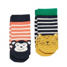 Joules Baby Unisex Neat Feet 2 Pack Socks In Leopard And Monkey Design 0-6 Months