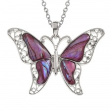 Tide Jewellery Pink Paua Filigree Butterfly Necklace