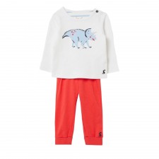 Joules BYRON White Dino Applique Top and Trouser Set - 6-9 Months