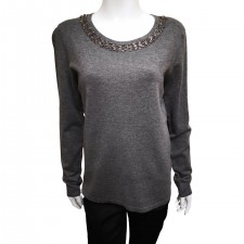 Casamia Ladies Crew Neck Grey Beaded Jumper UK S