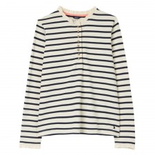 Joules Maeve Long Sleeve Button Top in Navy Cream Stripe