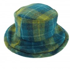 Harris Tweed Ladies Cloche Hat in Sea Blue & Green Check