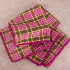 Katie Alice Highland Fling Pink Tartan 4PK Lace Trim Napkins