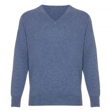 Lona Scott 100% Cashmere Mens V-Neck in Cambridge Blue