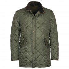 Barbour Mens Long Powell Quilted Jacket in Forest