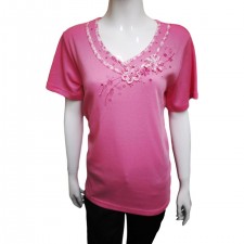 Fay Louise V-Neck Pink Flower T-shirt
