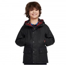 Barbour Boys Hooded Beaufort Wax Jacket in Navy