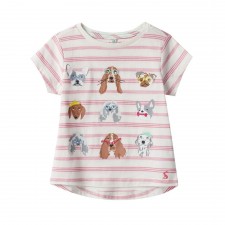 Joules Girls Astra Pink Stripe Dog T-shirt UK 6 Years