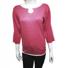 Fay Louise Ladies Diamonte Jumper in Fushia