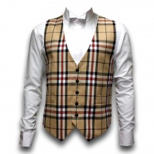 Mens Camel Thomson Tartan Waistcoat UK 40