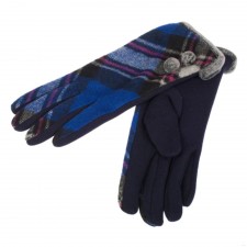 Blue Tartan Gloves Pom Pom One Size Fit